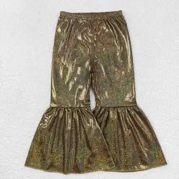 Продажба на едро, Детски дрехи от златисто-кафява бронзови покритие за малки момичета, Дълга разкроена панталони за деца, пролетно-есенна мода за деца