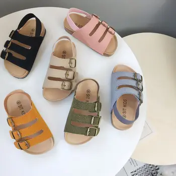 Пролет и лято 2023, нови детски римски сандали в стил INS За момчета и момичета, дървени плажни обувки в изчистен стил с отворени пръсти