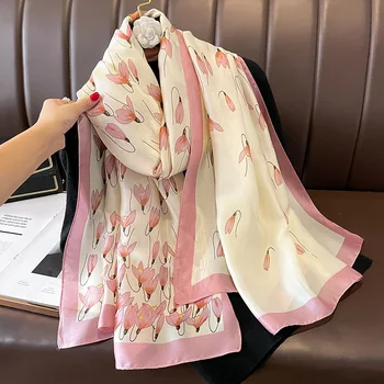 Пролетен шал, женски шал луксозен дизайн, Копринен лъскав шал, Мека мюсюлманска превръзка на главата, плажен шал 85x180 см