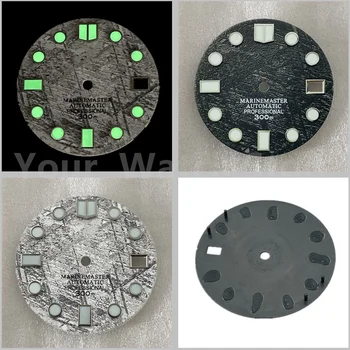 Промяна циферблат Yuanzu Механизъм NH35, часовници с шарките на метеорит, подходящи за SK007 / гмуркане 300 м C3, зелен светлинен циферблат с логото на Nh35 S