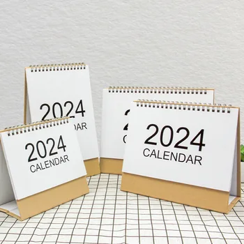 Прост календар в стил 2024 INS за всеки ден и месец Планер график Kawaii Solid Coil Calendar Офис Ученически пособия
