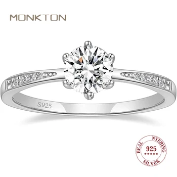 Пръстени от сребро 925 проба Monkton, класически сватбени пръстени за жени, Луксозно бижу пръстен с цирконий за приятелката си в подарък