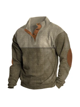 Пуловер, мъжки реколта качулки, hoody в стил мозайка с вафли, мъжки градинска дрехи с дълъг ръкав, улични тениски с копчета, ежедневни горната фланелка