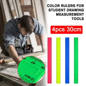 Рекламна линийка 4, свързана с 30-сантиметровой цветна пластмасова линийка за чертане, рекламни измервателна линийка Необходим инструмент Студент Y5U2
