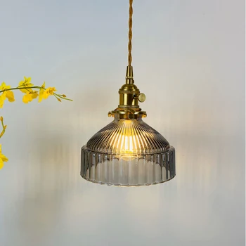 Реколта Вътрешна Висящи Лампи Glass Luminaria Decoration Модерна Латунная Led Подвесная Лампа за Спални Кухня E27, Лампа на Кехлибар и Сив цвят