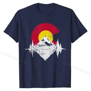 Реколта тениска с отражение на планините на Колорадо, туризъм, къмпинг на открито, удобни памучни мъжки тениски с принтом на разпродажба на най-висококачествени тениски