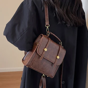 Ретро Малка женска кожена раница, модни дамски пътни раници, ученически чанти за момичета, Нова чанта през рамо Mochila Feminina