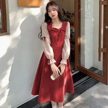 Ретро рокля с дълги ръкави, Вельветовое Пролет-есен Корейска рокля, дамски дрехи за жени, модни основната градинска облекло Y2k Robe Urban