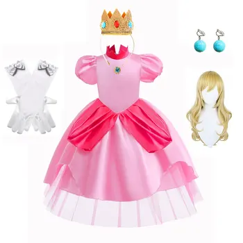 Рокля принцеса прасковено цветове за момичета, кралят костюм за Хелоуин, бебешки дрехи за изпълнения на сцена, костюми за карнавал за рожден ден, празнични костюми за деца