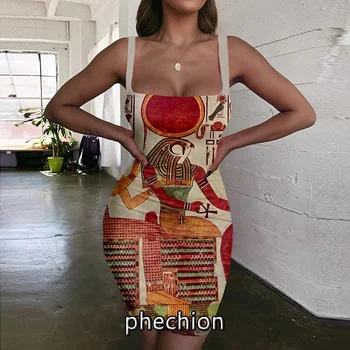 Рокля с 3D принтом phechion Egyptian Symbol Pharaon, женствена рокля на бретелях без ръкави, модни дамски рокли, Нова секси дамски дрехи G37