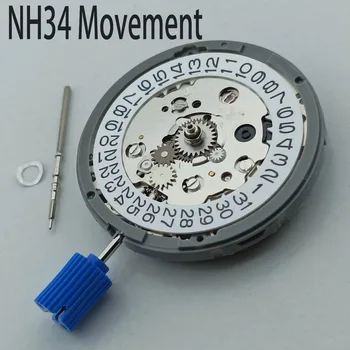 С часовников механизъм NH34 GMT, оригинални Японски Механичен Механизъм с автоматична дата в позиция 