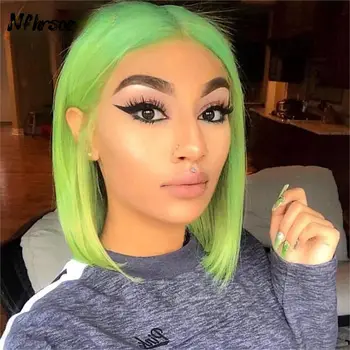 Светло зелен Права перука с къси ръкави 4x4 Реми от Бразилския човешки косъм 13x4 HD, Прозрачен Перука с дантела отпред за жени
