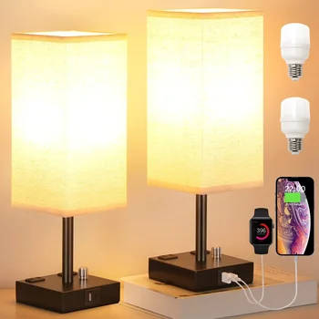 Светодиодна настолна лампа, малки нощни лампи с зареждане от USB C + A, за защита на очите, лампа за четене с филтър абажуром, акумулаторна лампа, лампа