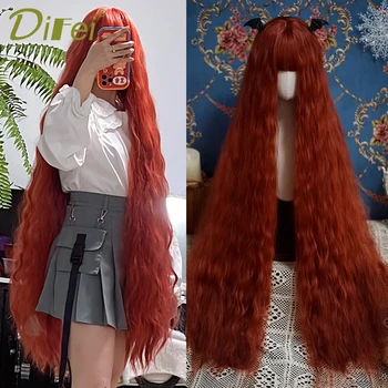 Синтетични перуки с вълнообразен коса с дължина 120 см, женски червено-кафява перука Лолита 