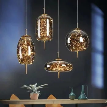 Скандинавски Ресторант Светлина Луксозен Полилей от стъкло с кехлибарен Креативна Кафене Лампа за дневна Украса Спални Нощна лампа