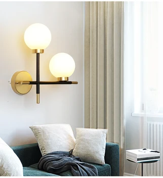 Скандинавски Художествени стенни E27 Led Лампа Бял Стъклен глобус, с монтиран на стената лампа, Дизайнерски Стенен лампа с двойни глави за спални Хол