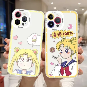 Сладък Cartoony Калъф За Телефон Sailor Moon Устойчив На Удари За Iphone 14 Pro Max 12 Mini 13 11 Прозрачен Дизайн На Ангелското Очите На Делото