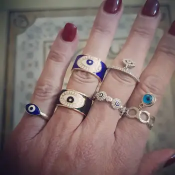 сребрист, бял, cz, син емайл, турски уроки, вечността, модерен пръстен за щастливите жени на пръст