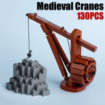Средновековни кранове MOC Строителни Блокове Транспорт с кран За транспортиране на камък Оръжие Тухли Играчка за подарък на момчетата