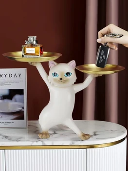 Статуетка на котка на Късмета в тава Кавайный декор Офис аксесоари, игри на миниатюрни предмети, Фигурки на животни, Украшения за съхранение на Празничен комплект