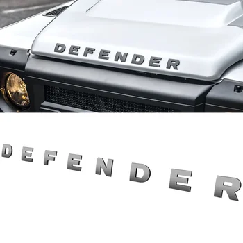 Стикер с емблемата на DEFENDER на предния капак със сиви букви, Стикер на предния капак с Land Rover Defender, Иконата на Защитник, Емблема, Стикери, Аксесоари