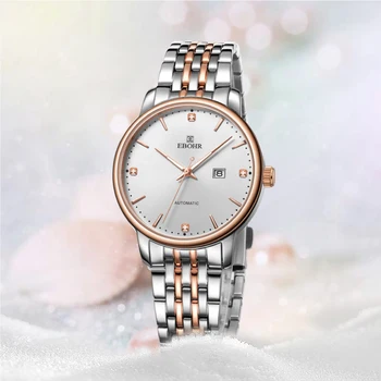 Стилни дамски автоматичен часовник EBOHR със сапфир стъкло, водоустойчив механични часовници, идеални за градска мода и независими жени