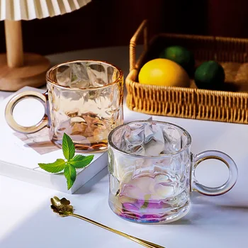 Стъклена чаша с творческата дръжка, Двойка чаши, двойна стъклена чаша, Топлоустойчиви чаши за вино, Чаени чаши, Кафеена чаша за еспресо с мляко, съдове за напитки