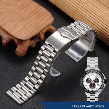 Твърди каишка за часовник от неръждаема стомана, гривни, каишка за часовник Tag Heuer Calera Diving серия F1, каишка за часовник, стомана, сребърен, мъжки 22 мм