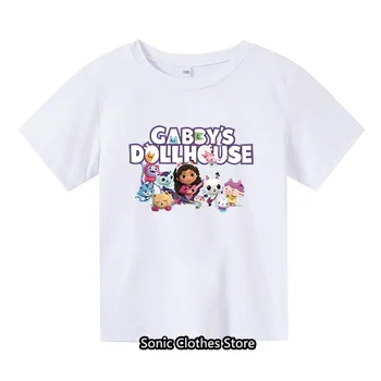 Тениска Gabby куклена къща за деца, дамски тениски с анимационни герои за момичета, летен топ в стила аниме, тематични дрехи за рожден ден, подарък с кръгло деколте и къс ръкав