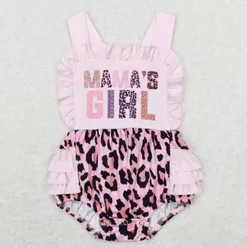 Търговия на едро гореща разпродажба на детски дрехи за деца Облекло за новородени деца с писмото леопардовым принтом, розова лейси майк, гащеризон
