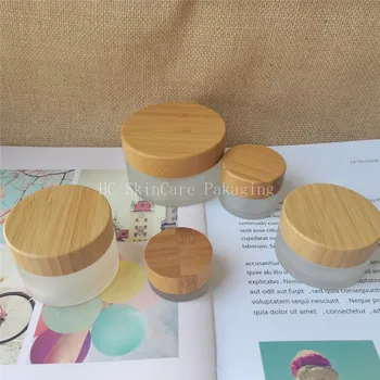 Търговия на едро луксозни козметични банки от матирано стъкло с бамбук капак, празни 15 g, 30 g, 50 g, матово прозрачни кутии за крема от козметичен стъкло