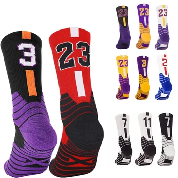 Улични чорапи Мода на дългите мъжки баскетболни дишащи спортни чорапи, нескользящие професионални колоездене, чорапи, баскетболни чорапи с номер