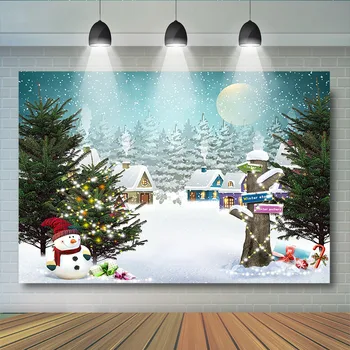 Фонове, за снимки Коледно парти; Зимата е снежна поле; Дървета на фона на Снежинки; Луна; Снежен човек на фона на парти по случай рождения ден