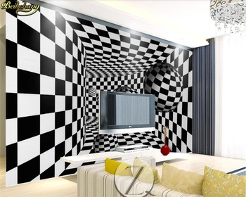 Фотообои beibehang по поръчка, стенопис Nordic Simple 3d, черно-бял стереотуннель, TV-фон, тапети, домашен декор