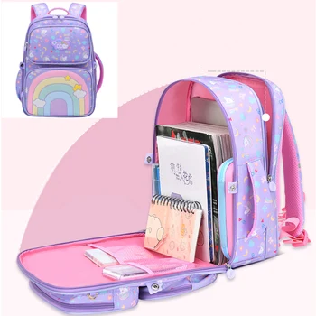 Характеристика на Училищната чанта за момичета, чанти за началното училище, Детска раница, чанта, голям капацитет, водоустойчив раници, с много джобове