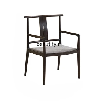 Чай стол, майсторски стол, Нов китайски стол за хранене от масивно дърво черен орех с подлакътник, стол