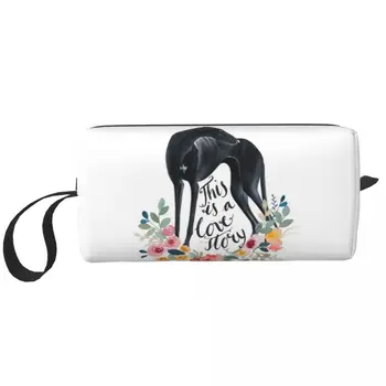 Чанта за грим Greyhound Dog Flowers, италиански косметичка за животни Sihthound, голям капацитет, стилен калъф-органайзер за козметика за пътуване