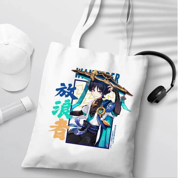 Чанта за пазаруване с принтом Genshin Impact Scaramouche, мультяшная чанта-тоут, холщовые чанти за жени, еко-чанта
