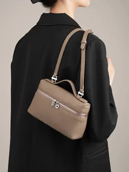 Чанта-обяд-бокс от телешка кожа с централен слой, женствена чанта от естествена кожа, нова косметичка, преносим чанта-бокс, малка чанта през рамо