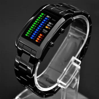 Часовници мъжки луксозни марка Електронни ръчен часовник от неръждаема стомана Водоустойчив led двоични цифрови спорт часовници за мъже Часовници