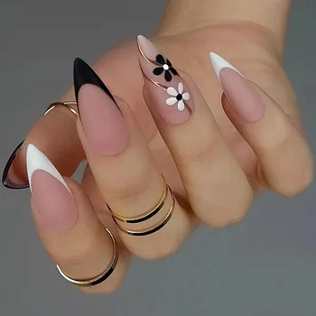 Черни, Бели Френски Сладки цветове, подходящи за носене на Дълги режийни нокти шило, напълно покриващи готови режийни ноктите, прижимающиеся към ноктите лепило