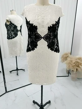 Черно-бяла Елегантна Просто дантела, което може да се носи на кръста и на тънки къси вечерни рокли M1206
