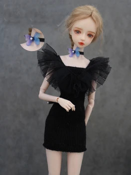 Черно дантелено тънката рокля + колие /100% ръчна работа, дрехи за кукли 30 см, облекло за 1/6 Xinyi FR ST, дрехи за Барби Кукли / играчки за момичета
