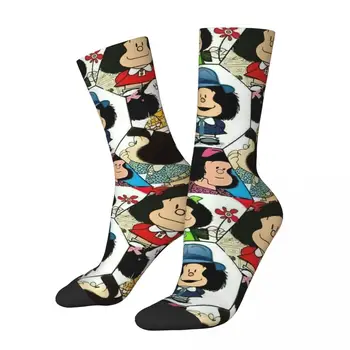 Чорапи Mafalda в клетка с животни, мъжки и дамски ежедневни чорапи от полиестер, Harajuku, пролет-лято, есен-зима, чорапи със средна дължина, подаръци