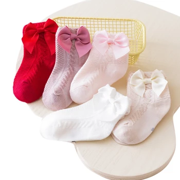 Чорапогащи за малки момичета, меки, тънки памучни чорапи, летни чорапи с лъкове за деца 0-3 години