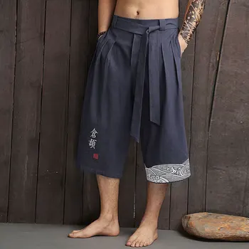 Японското Кимоно Традиционните Панталони Мъжки Азиатски Облекло Баня Панталони Ежедневните Свободни Мъжки Панталони Юката В Японски Стил Ленени Скъсяване На Панталони